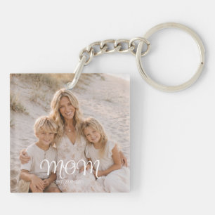 Moeder heeft modern schrift foto ingesteld sleutelhanger