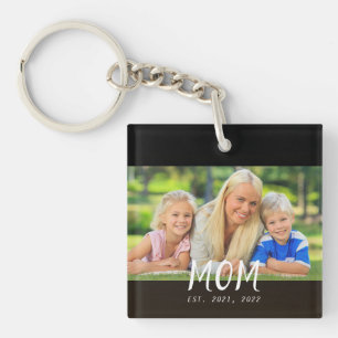Moeder heeft modern schrift foto ingesteld sleutelhanger