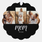 Moeder heeft modern schrift zwart 3 foto ornament kaart (Achterkant)