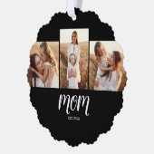 Moeder heeft modern schrift zwart 3 foto ornament kaart (Links)