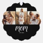 Moeder heeft modern schrift zwart 3 foto ornament kaart (Voorkant)