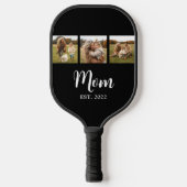 Moeder heeft moderne scripttekst 3 foto zwart pickleball paddle (Voorkant)