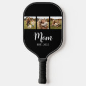 Moeder heeft moderne scripttekst 3 foto zwart pickleball paddle (Achterkant)
