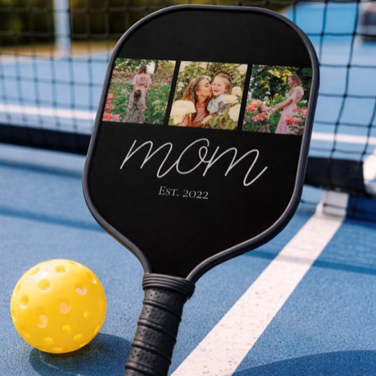 Moeder heeft moderne vette script zwarte 3 foto pickleball paddle