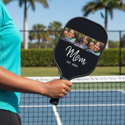 Moeder heeft moderne vette script zwarte 3 foto pickleball paddle