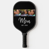 Moeder heeft moderne vette script zwarte 3 foto pickleball paddle (Voorkant)