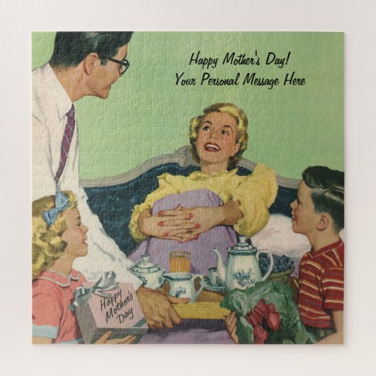  moeder heeft ontbijt in bed door familie legpuzzel (Verticaal)