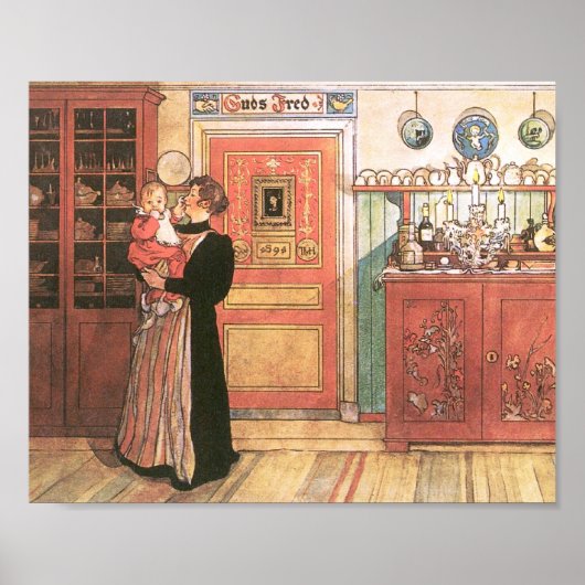 Moeder Holding Baby in de keuken Poster (Voorkant)