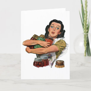 moeder, huisvrouw, blikken retro 50s feestdagen kaart