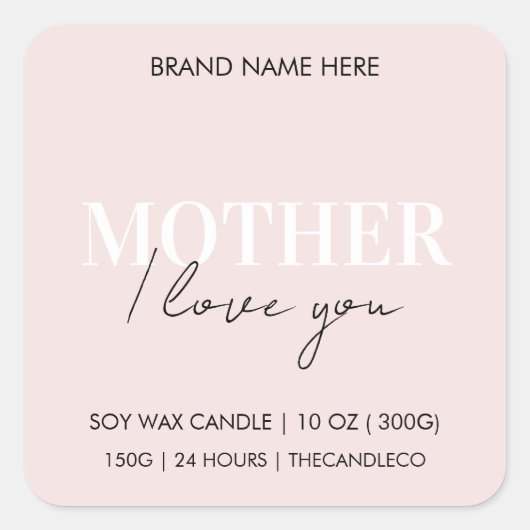 Moeder ik hou van je roze elegante kaars vierkante sticker (Voorkant)