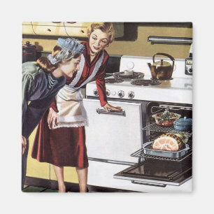  moeder in de keuken kookt een paasham magneet