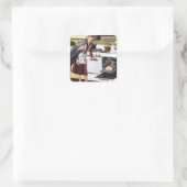 moeder in de keuken kookt een paasham vierkante sticker (Tas)