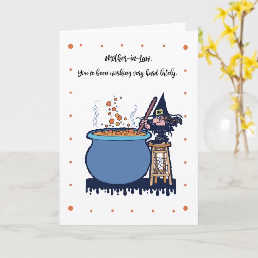 Moeder in de wet Funny Halloween Witches Brew Kaart (Gele Bloem)