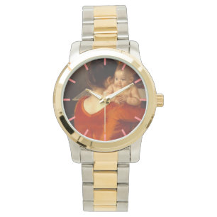 Moeder in rood met kind horloge