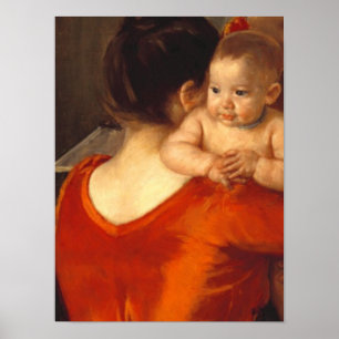 Moeder in rood met kind poster