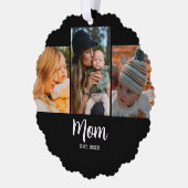 Moeder ingestelde script zwart 3 foto ornament kaart (Links)