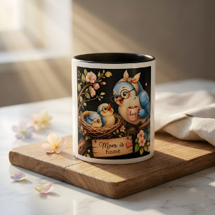 Moeder Is Thuis Zwarte Mok Vogel Cadeau