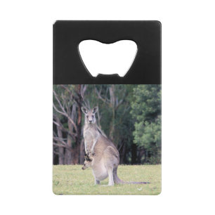 Moeder Kangaroo met Baby Joey in haar zak Kredietkaart Flessenopener