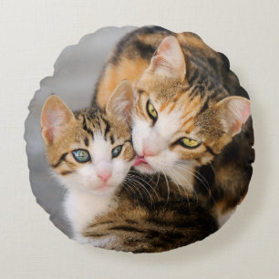 Moeder kat houdt van Schattigee kitten glad Rond Kussen