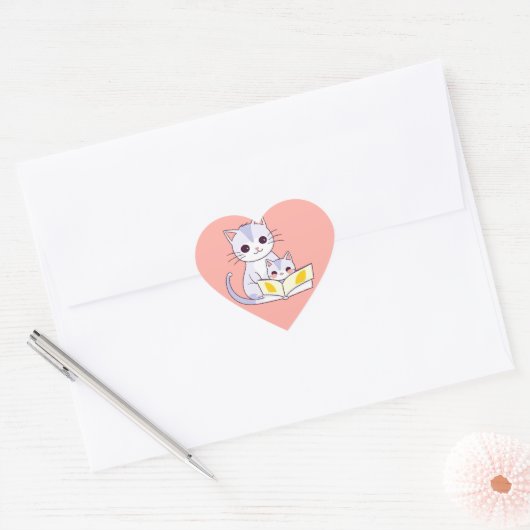 Moeder kat lezen aan haar kitten ronde Sticker (Envelop)