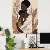Moeder & Kind Afro Lijnkunstprint Poster (Thuiskantoor)