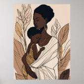 Moeder & Kind Afro Lijnkunstprint Poster (Voorkant)
