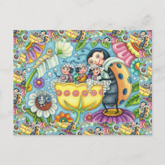 MOEDER LADYBUG EN KINDEREN, KNOP BUBBLE BATH BRIEFKAART (Voorkant)