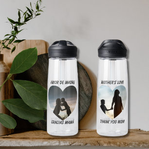 Moeder liefde tweetalige tekst hart foto waterfles