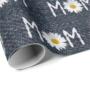 Moeder Madeliefje Op Blauwe Denim Cadeaupapier