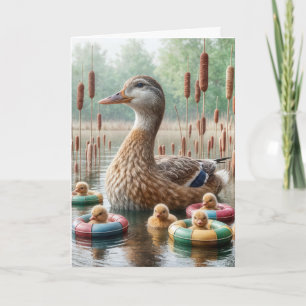 Moeder Mallard met eendjes Kaart