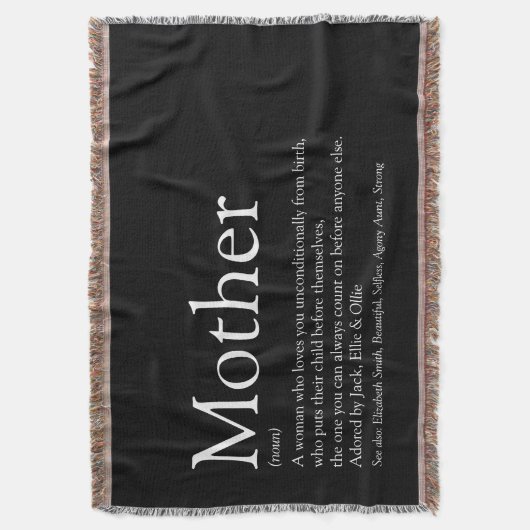 Moeder Mam Definitie Zwart-Wit Deken (Voorkant Verticaal)