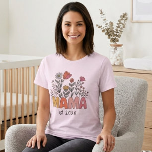 Moeder Mama Geb 2026 Zwangerschap Bloemstuk Persoo T-shirt