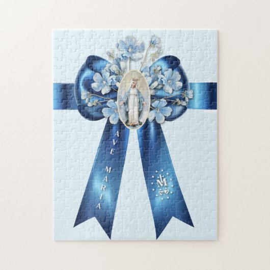 Moeder Maria Blauw Boog Religieus Katholiek Legpuzzel (Verticaal)