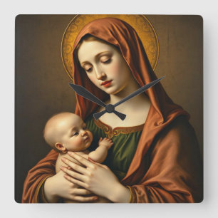 Moeder Maria en Baby Jezus Muur Klok