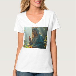 Moeder Maria Koningin van de Hemel Vrouwen V nek T T-shirt