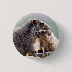 Moeder Marmot met Baby Ronde Button 3,2 Cm