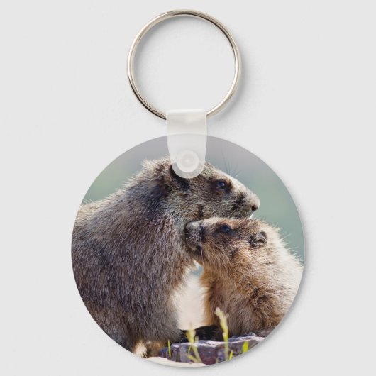 Moeder Marmot met Baby Sleutelhanger (Voorkant)