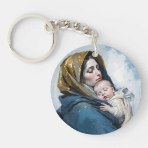 Moeder Mary en Baby Jesus Sleutelhanger