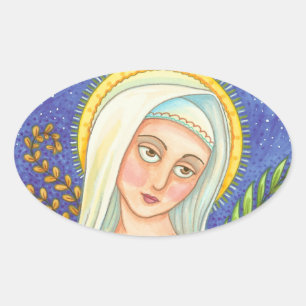 Moeder Mary Portrait CLASSIC OVAL STICKERS Blad