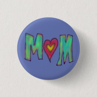Moeder Met Hart Hand Getekende Kunst Blauw Ronde Button 3,2 Cm