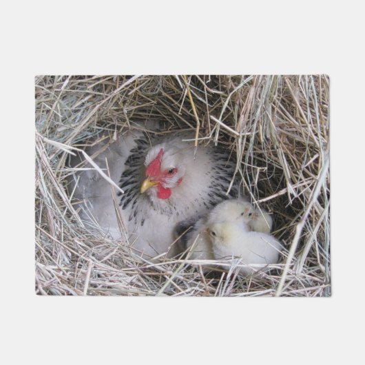 Moeder met nieuwe kippen deurmat (Voorkant)