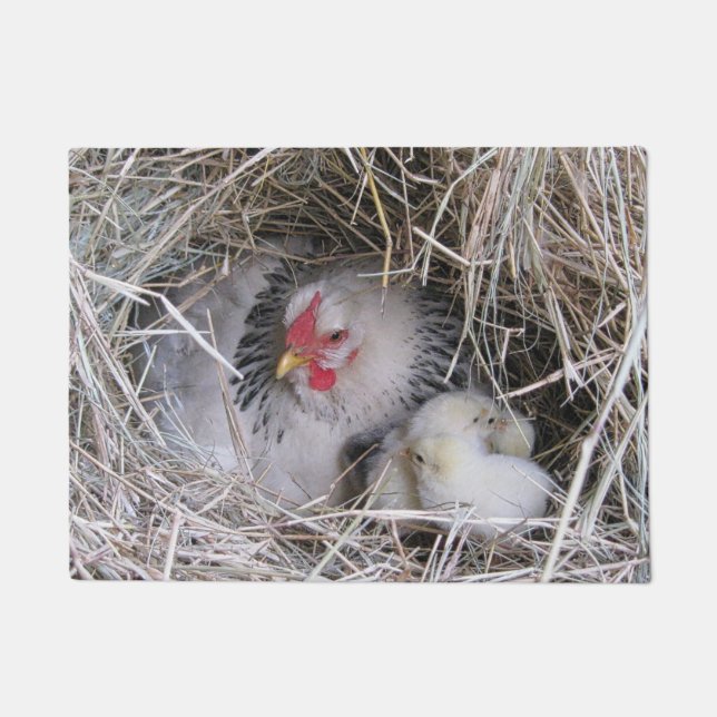 Moeder met nieuwe kippen deurmat (Voorkant)