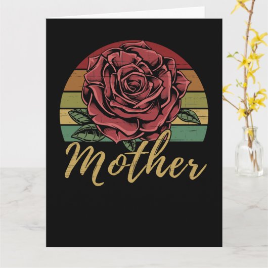 Moeder met vervormde Retro Sunset Red Rose Kaart (Gele Bloem)
