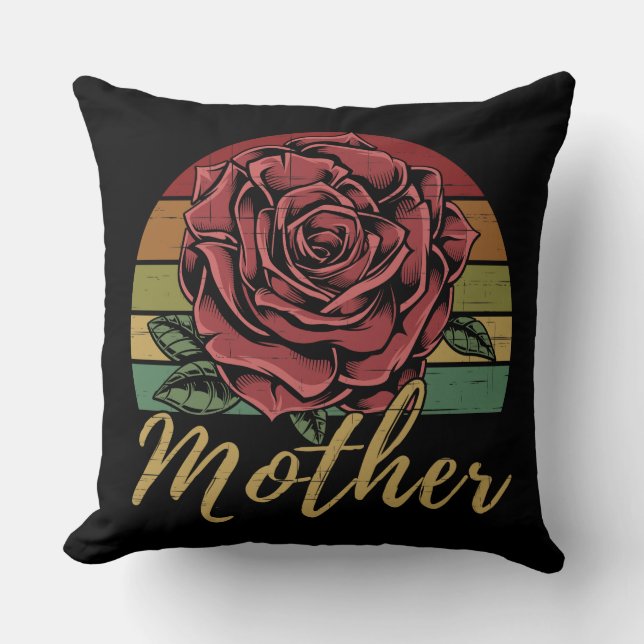 Moeder met vervormde Retro Sunset Red Rose Kussen (Voorkant)