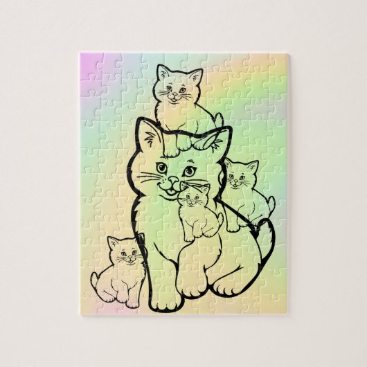 moeder met vier kitten puzzel (Verticaal)