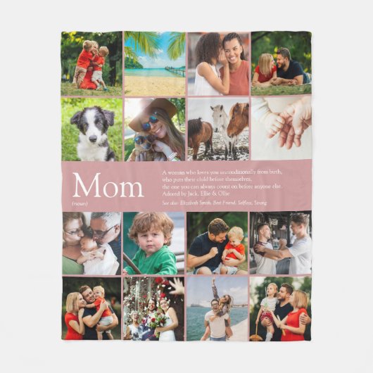 Moeder Moeder Definitie Foto Collage Stof Roze Fleece Deken (Voorkant)