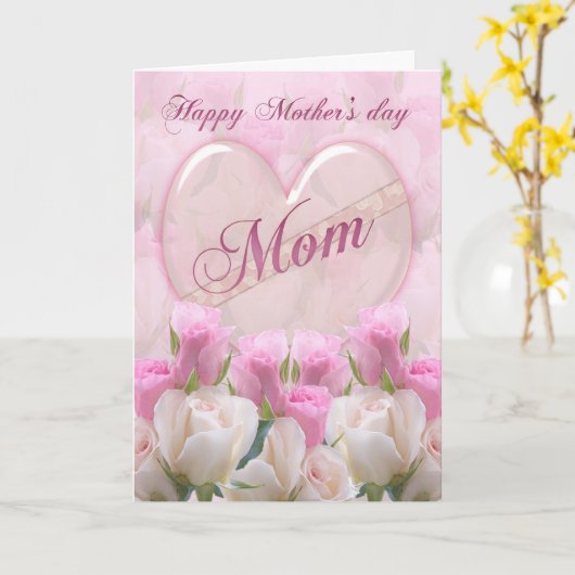 Moeder Moederdag Kaart met roze rozen (Gele Bloem)