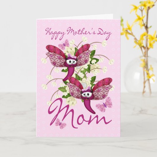 Moeder Moederdag Kaart met vlinders van tweeling (Gele Bloem)