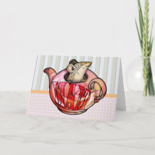 Moeder, Moederdag, Schattigee muis in theepot Kaart
