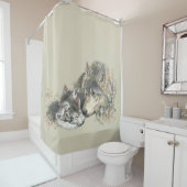 Moeder of vader Wolf met Cubs Waterverf Douchegordijn (In situ)